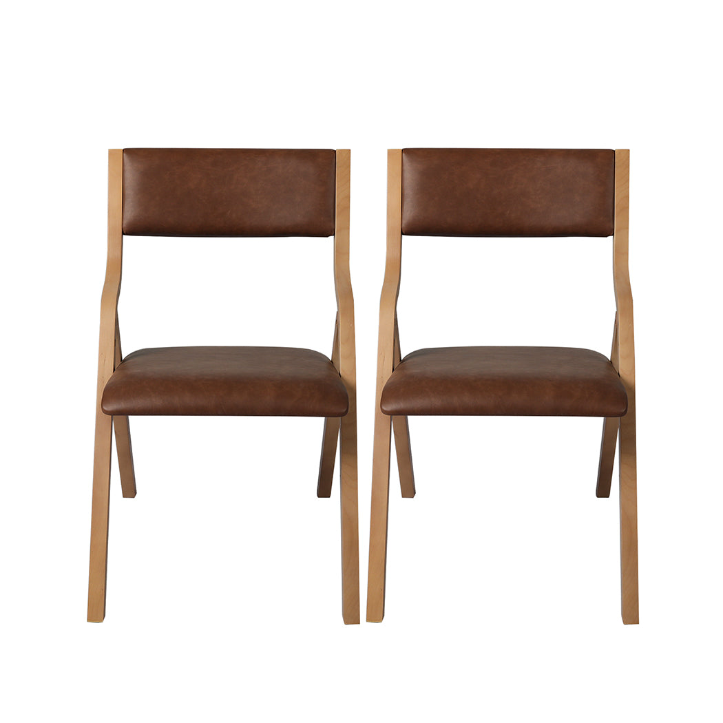 Romilly Set of 2 Dining Chairs Foldable PU Leather Kitchen Chair Lounge Room Padded - Brown