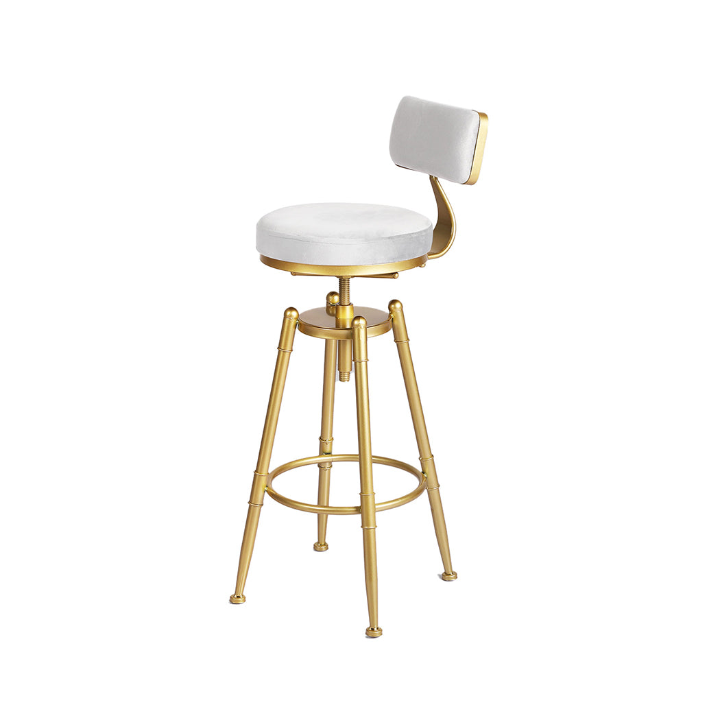 87cm Odesa Bar Stools Kitchen Stool Chair Swivel Barstools Velvet Padded Seat - White & Gold