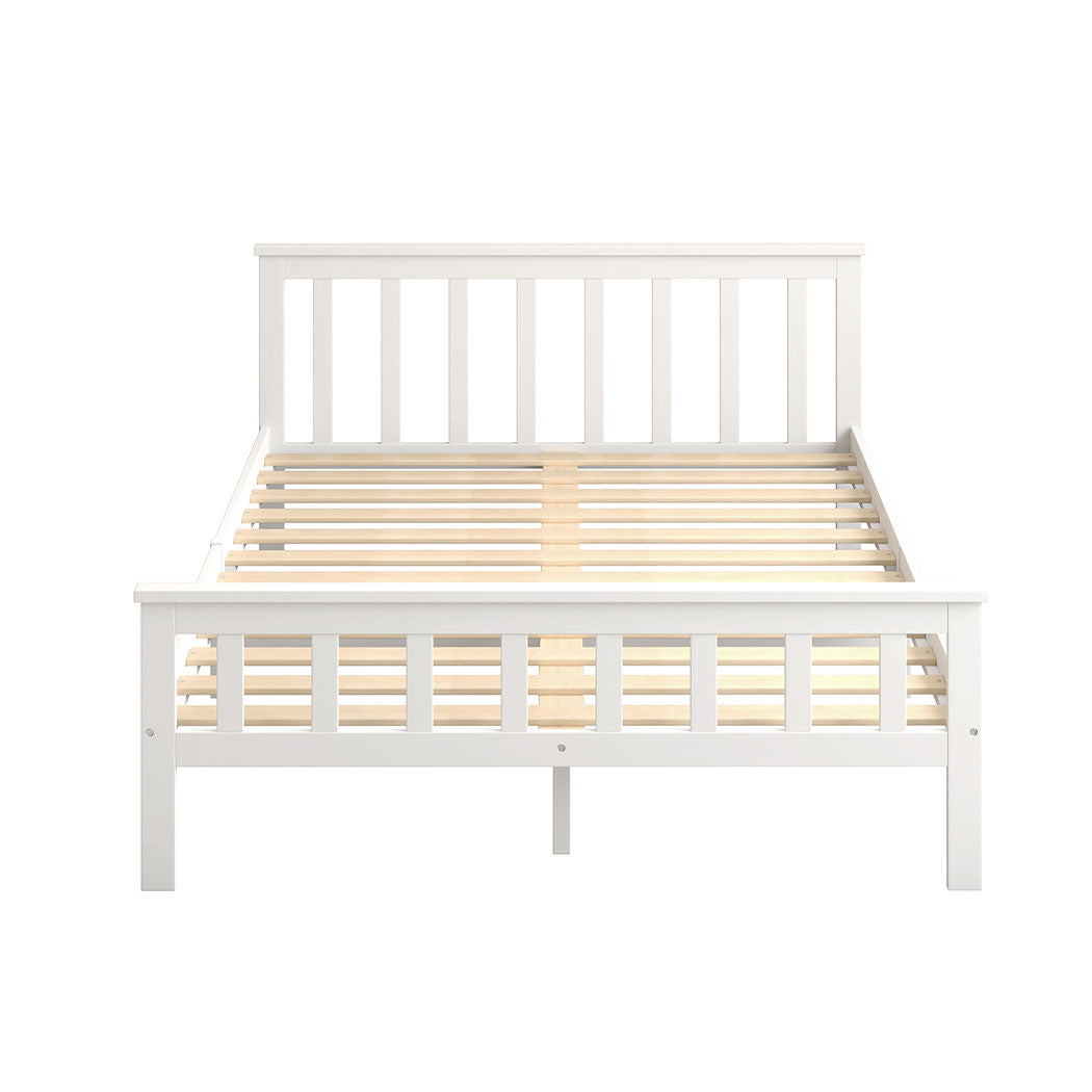 Mia Wooden Bed Frame Base Solid Timber Pine Wood White - Queen