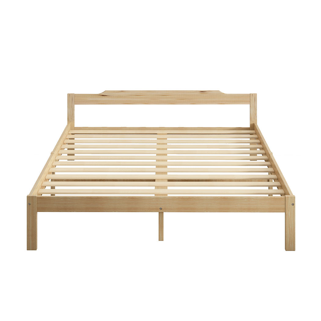 Ashley Wooden Bed Frame Base Solid Timber Pine Wood Natural no Drawers - Queen