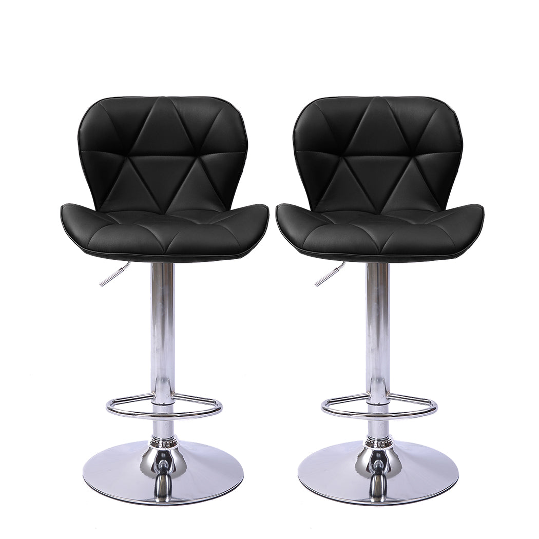 Set of 2 Orleans Bar Stools Kitchen Barstools PU Leather Chairs Gas Lift Swivel - Black