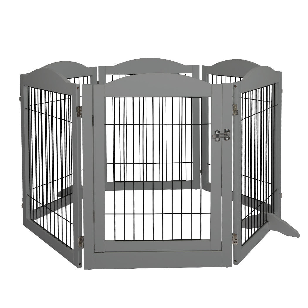 6 Panels Pet Dog Playpen Puppy Exercise Cage Enclosure Fence Indoor Grey - Grey