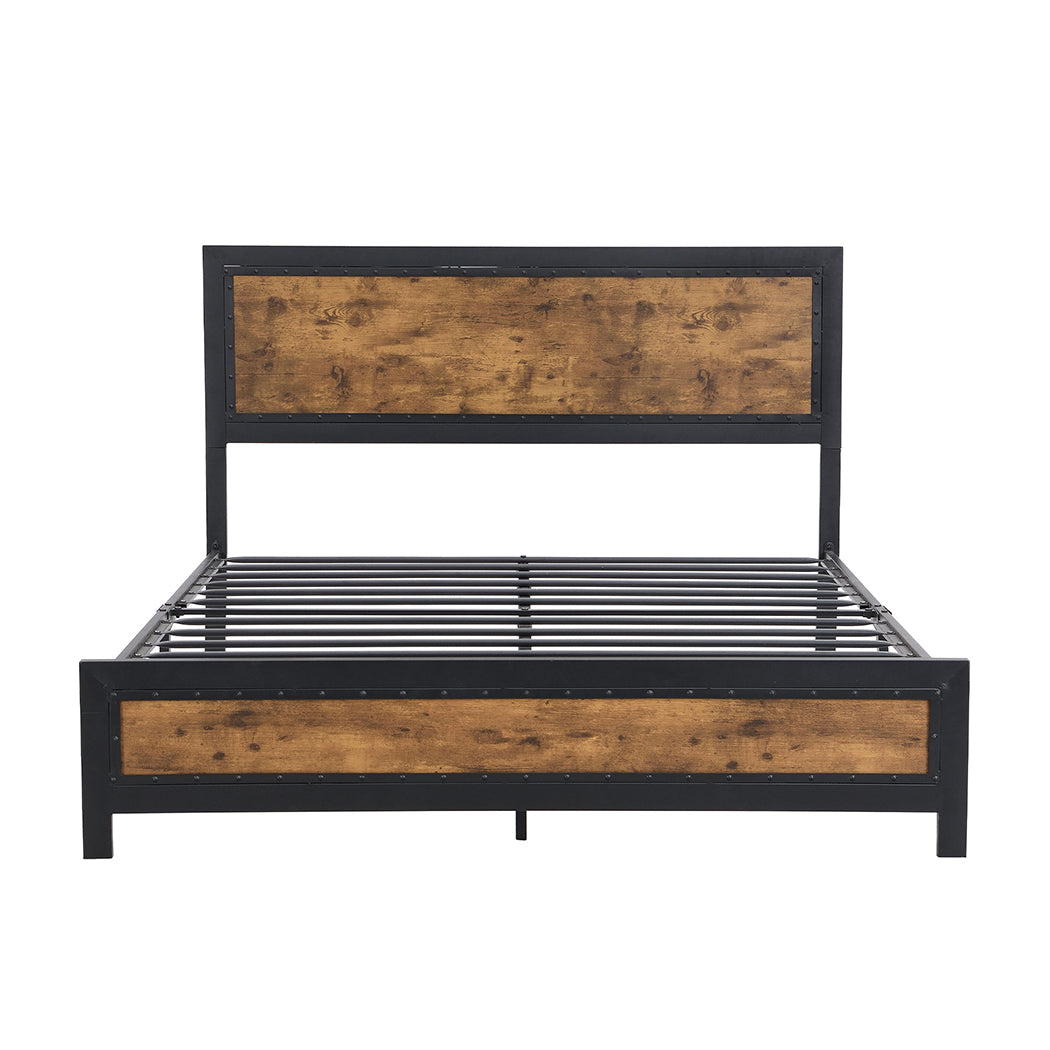 Mara Metal Bed Frame Platform Wooden with 4 Drawers Rustic - Black & Wood Queen