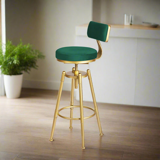 87cm Odesa Bar Stools Kitchen Stool Chair Swivel Barstools Velvet Padded Seat - Green