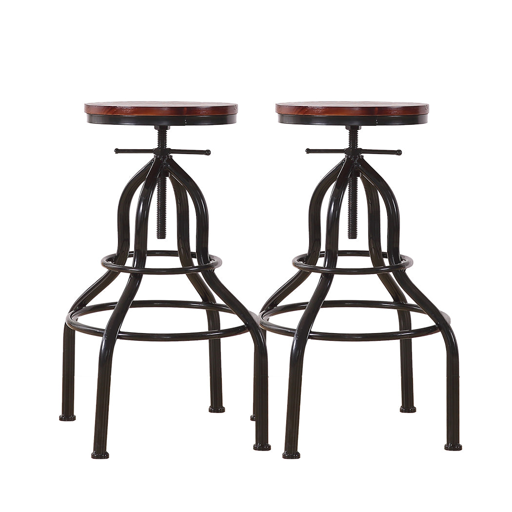 Set of 2 Versailles Bar Stools Stool Swivel Gas Lift Kitchen Wooden Dining Chair Chairs Barstools - Black & Brown