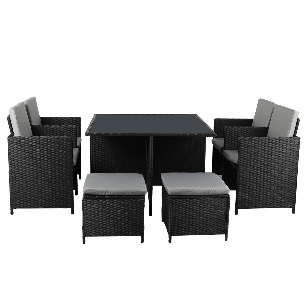 Jack 8-Seater Patio Furniture Dining Garden Lounge 9-Piece Outdoor Table And Chair Set - Black