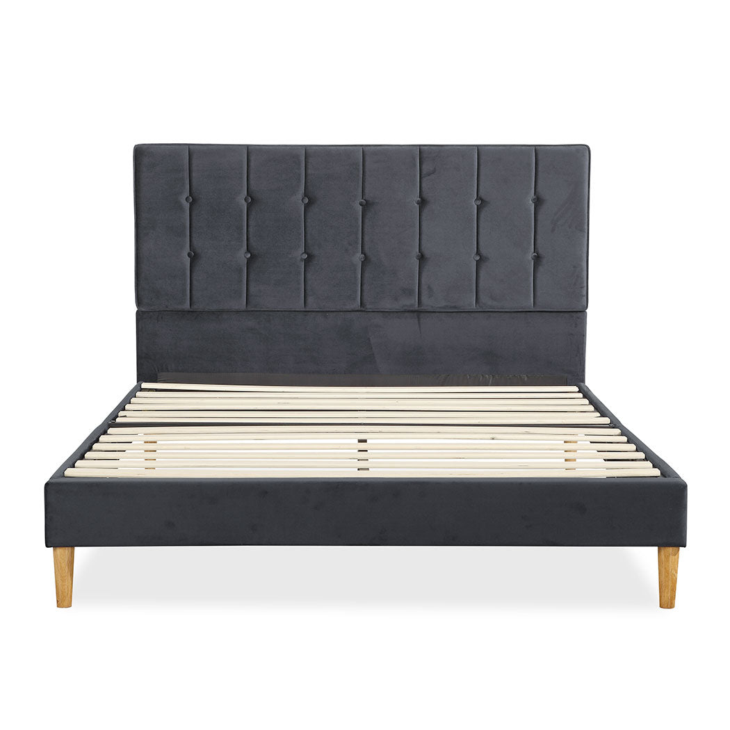 Venlo Bed Frame Base Platform Wooden Velvet with Headboard Grey - Double