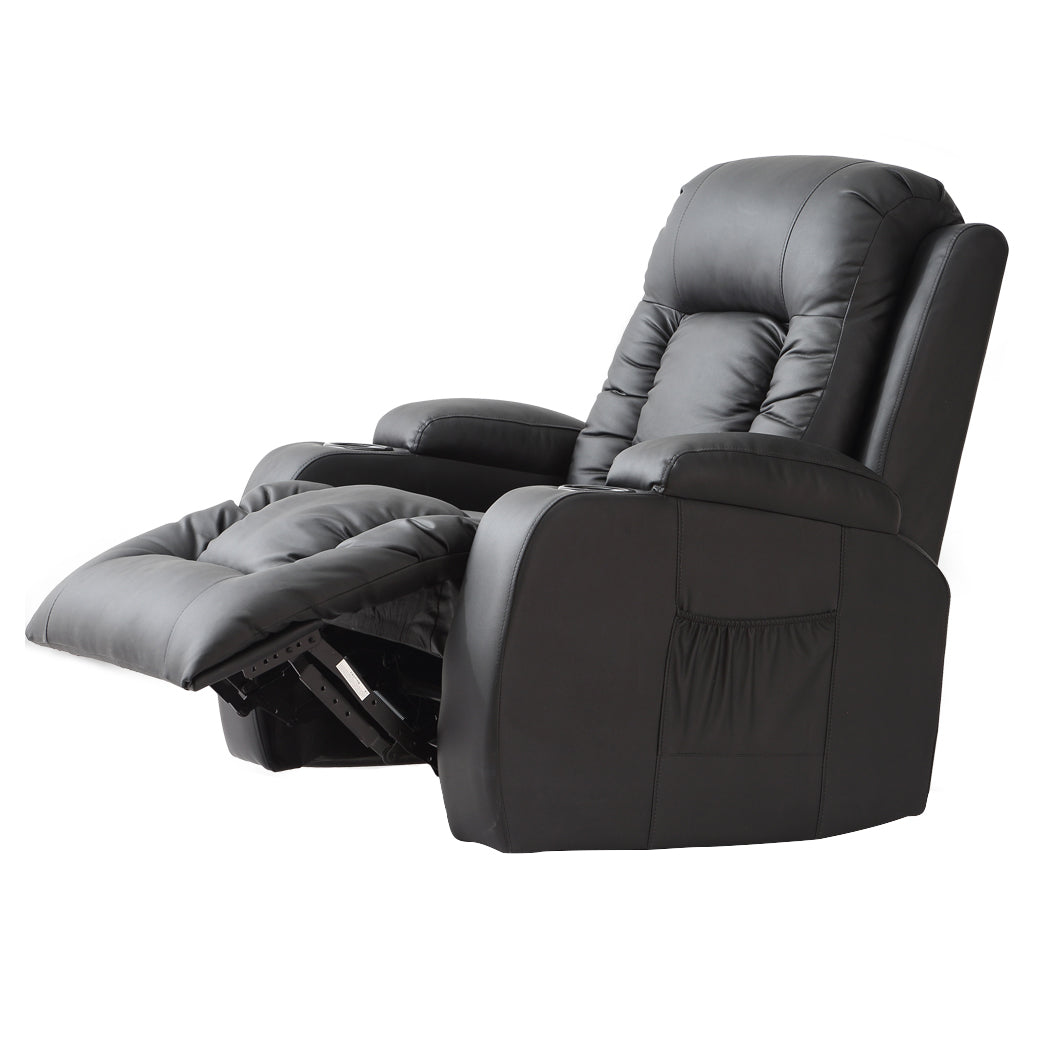 Althea Recliner Chair Electric Massage Chair Leather Lounge Heated - Black