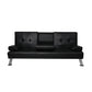 Marny 3-Seater Adjustable Sofa Bed Lounge Futon Couch Leather Beds Cup Holder Recliner - Black