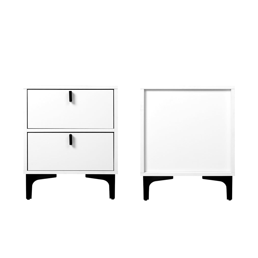 Lethbridge Wooden Steel Frame Bedside Tables Side Table Bedroom Nightstand Storage Cabinet with 2 Drawers - White