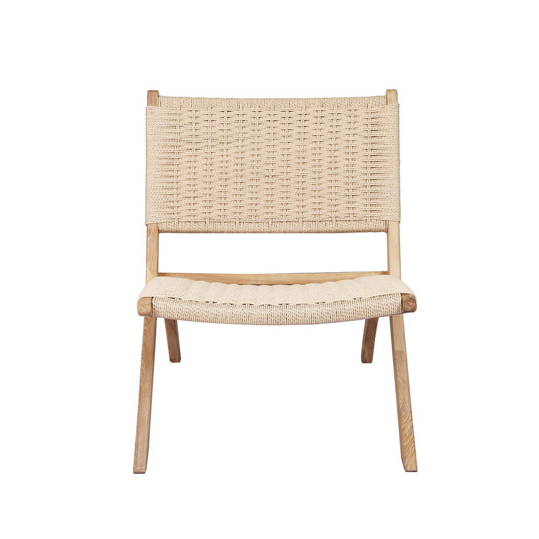 Foldable Single Deck Chair Solid Wood Kraft Rope Paper Woven Seat - Natural