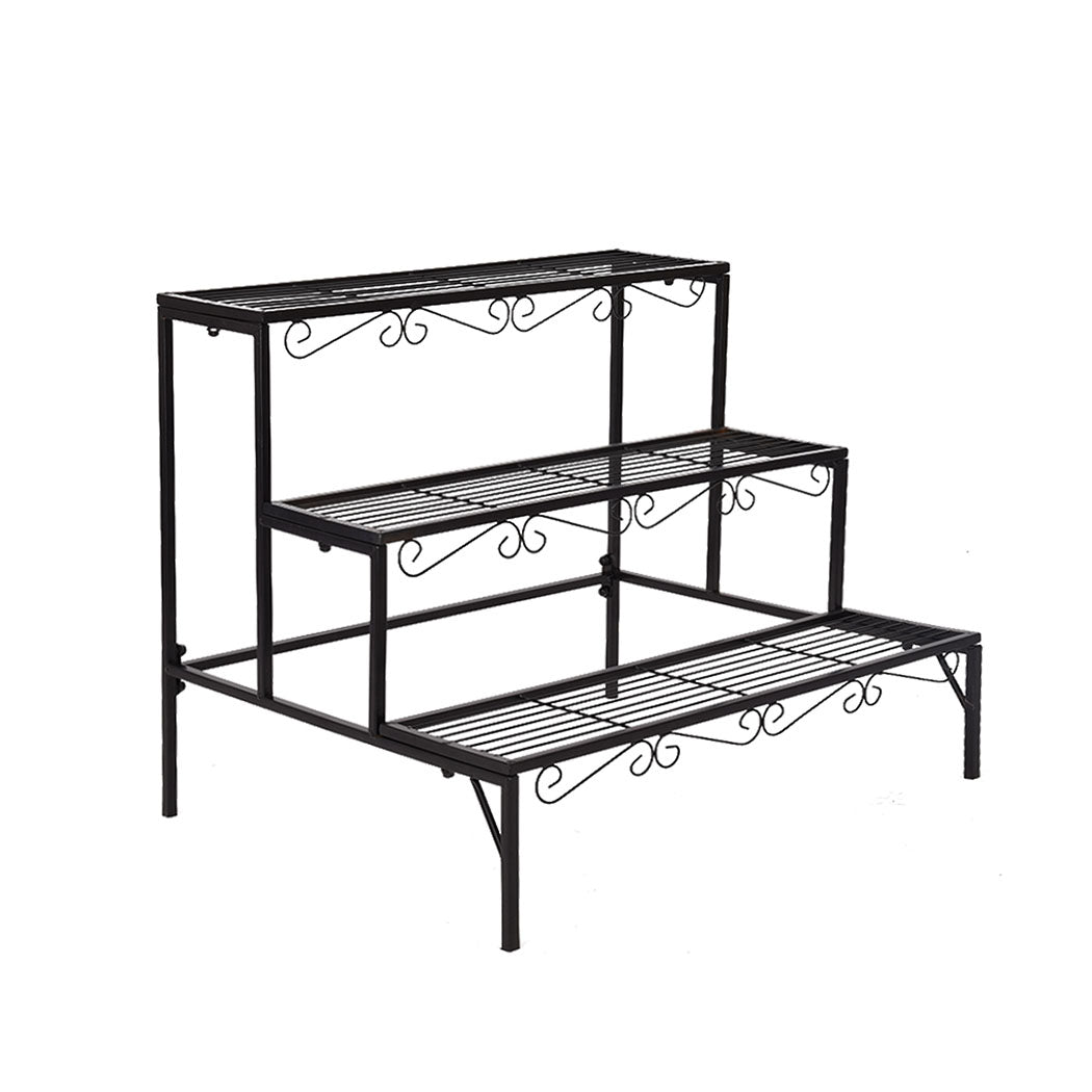 Levede Plant Stand 3 Tier Rectangle Metal Flower Pot Planter Corner Shelf Black