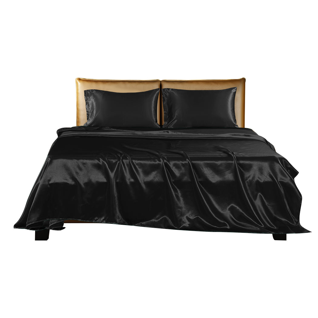 King Dreamz Silky Satin Sheets Fitted Black