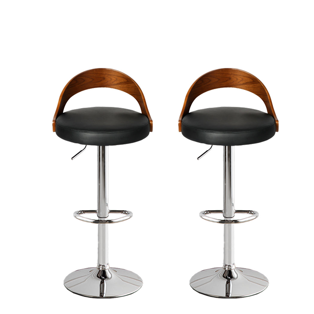 82.5cm Essen Kitchen Bar Stools Gas Lift Wooden Beech Stool Metal Barstools - Black & Silver