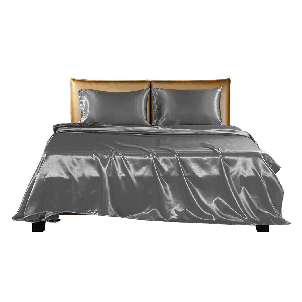 Double Dreamz Silky Satin Sheets Fitted Grey