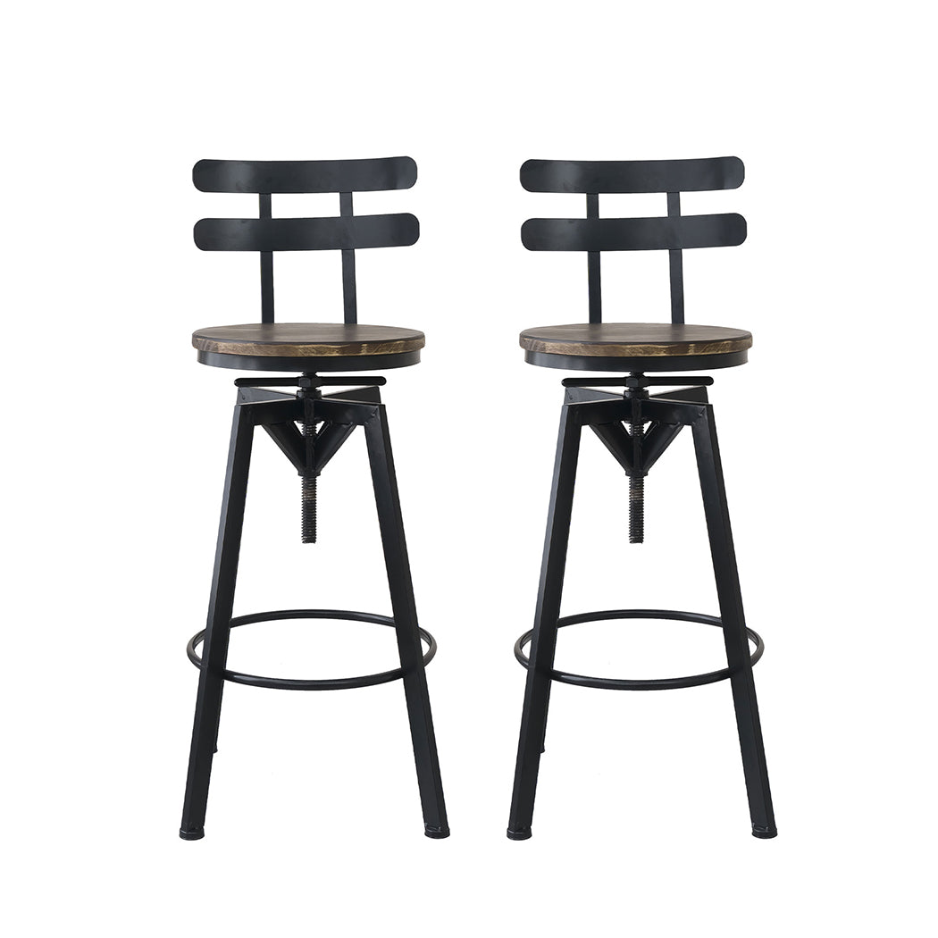 110cm Helsinki Industrial Adjustable Swivel Bar Stools with Back Wood Counter Chairs - Brown