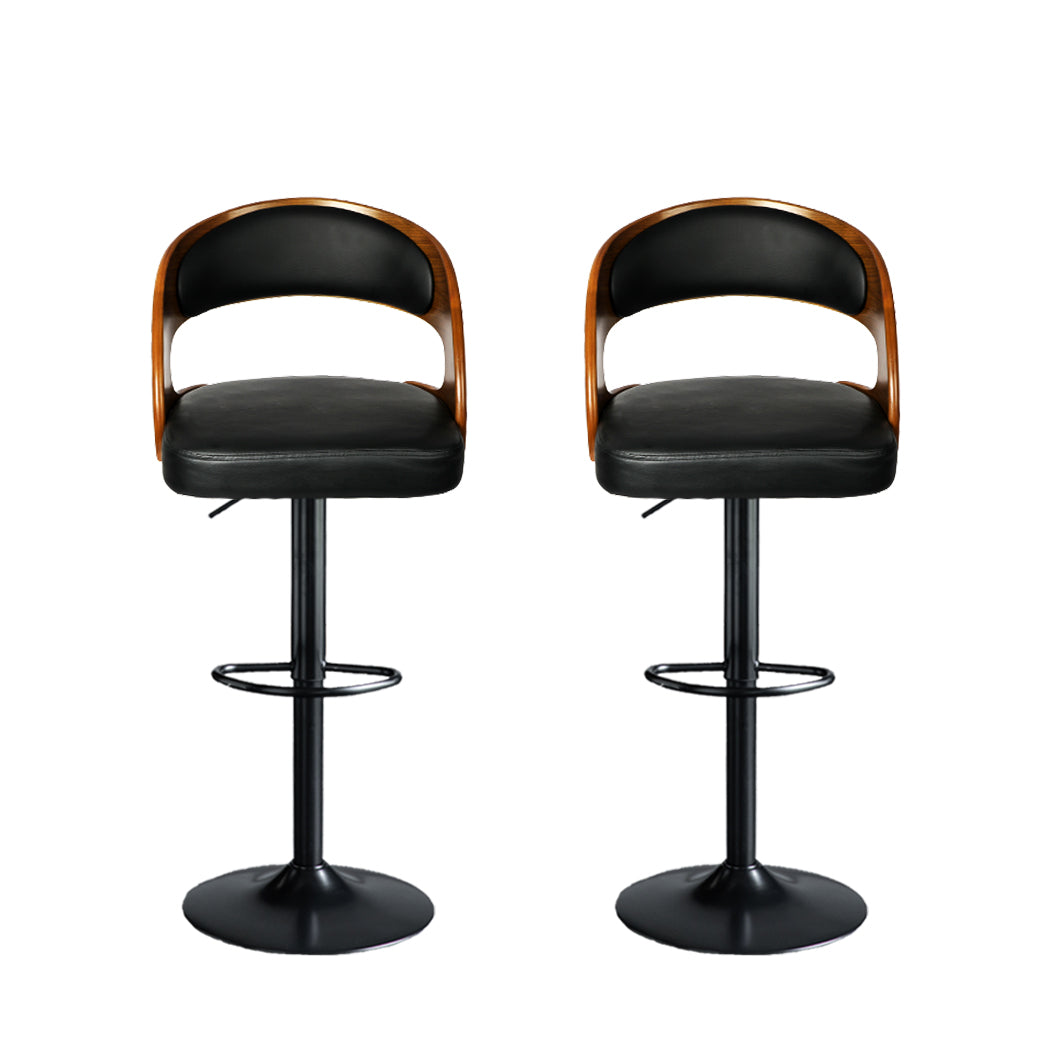 110.5cm Lille Bar Stools Kitchen Gas Lift Wooden Beech Stool Chair Swivel Barstools - Black