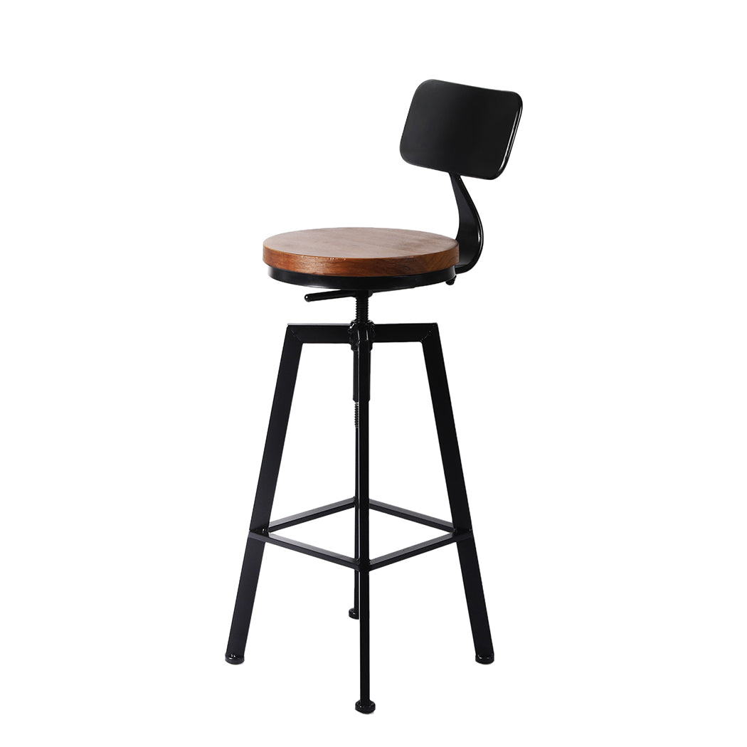 Set of 4 Marseille Industrial Bar Stools Chairs Kitchen Stool Wooden Barstools Swivel - Black & Wood