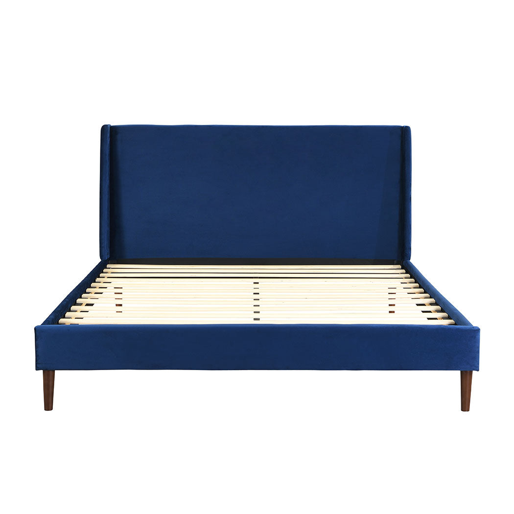 Erin Velvet Headboard Wooden Bed Frame - Blue Double