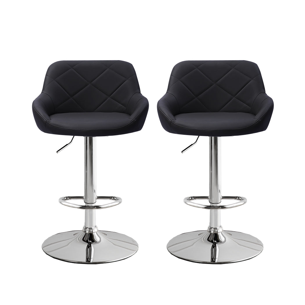 Set of 2 Tours Bar Stools Kitchen Barstools PU Leather Chairs Gas Lift Swivel - Black