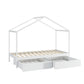 Riley Bed Frame Wooden Timber House Frame with Storage Drawers - White Single