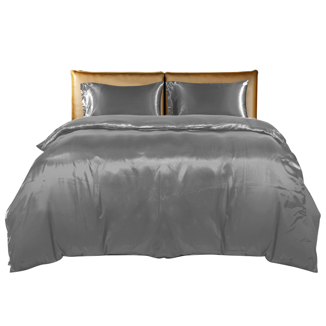 SUPER KING 3-Piece Quilt Cover Set Bedspread Pillowcases - Grey