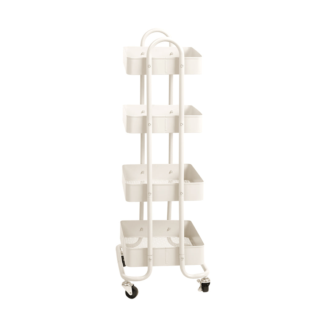 4 Tiers Kitchen Trolley Cart Steel Storage Rack Shelf Organiser White