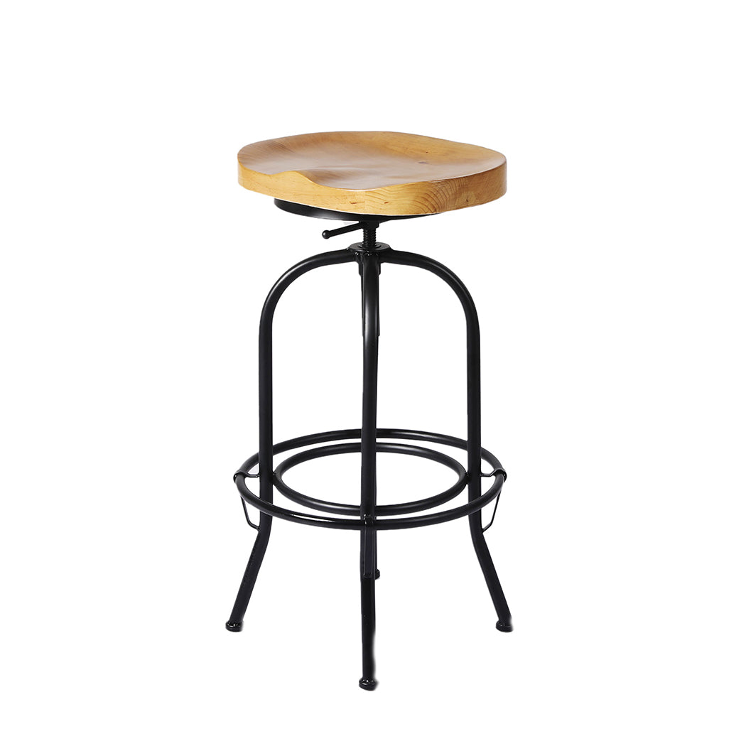 90cm Lorient Industrial Bar Stools Kitchen Stool Wooden Barstools Swivel Vintage Chair - Black & Wood