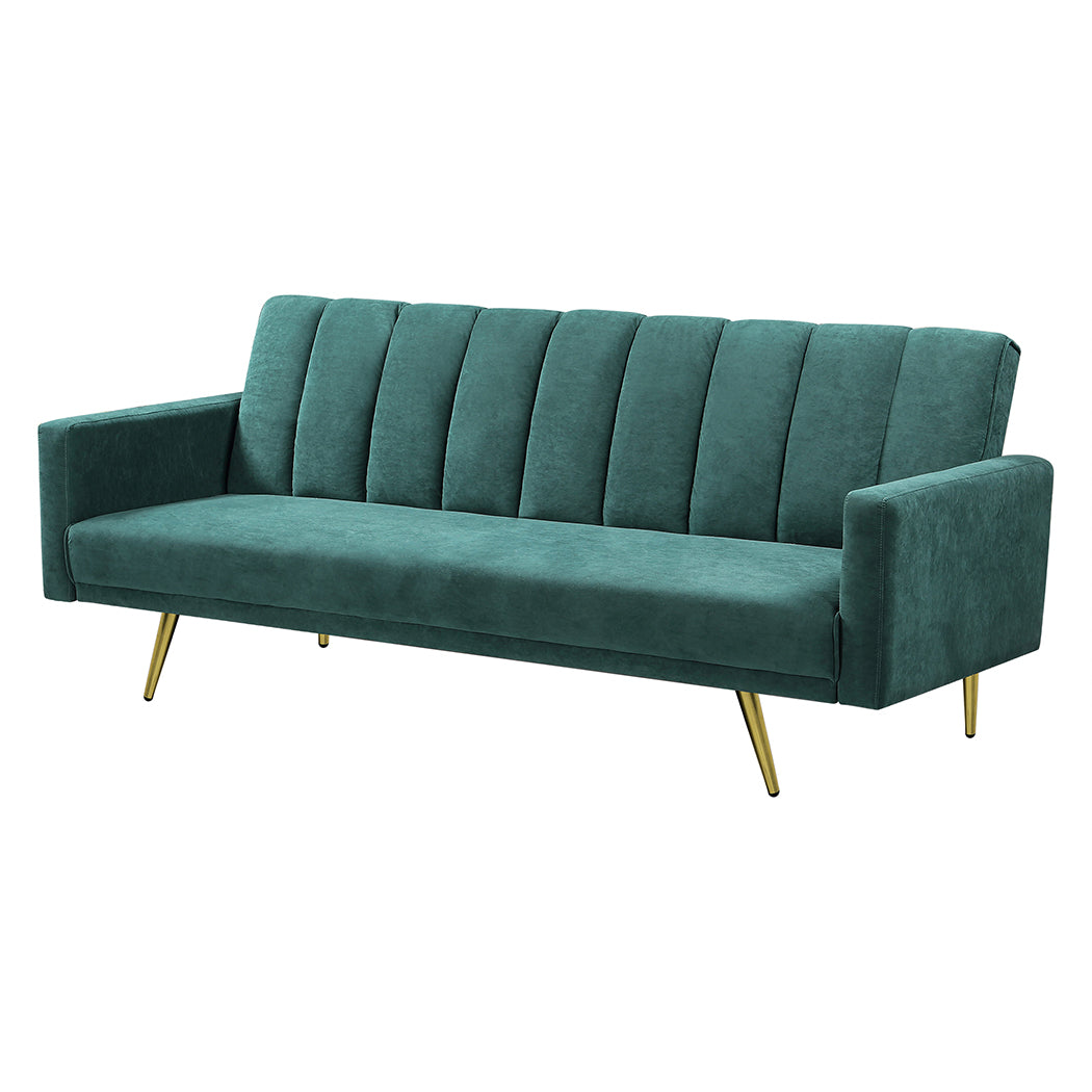 Mari 3-Seater Sofa Bed Convertible Velvet Lounge Recliner Couch Sleeper - Green