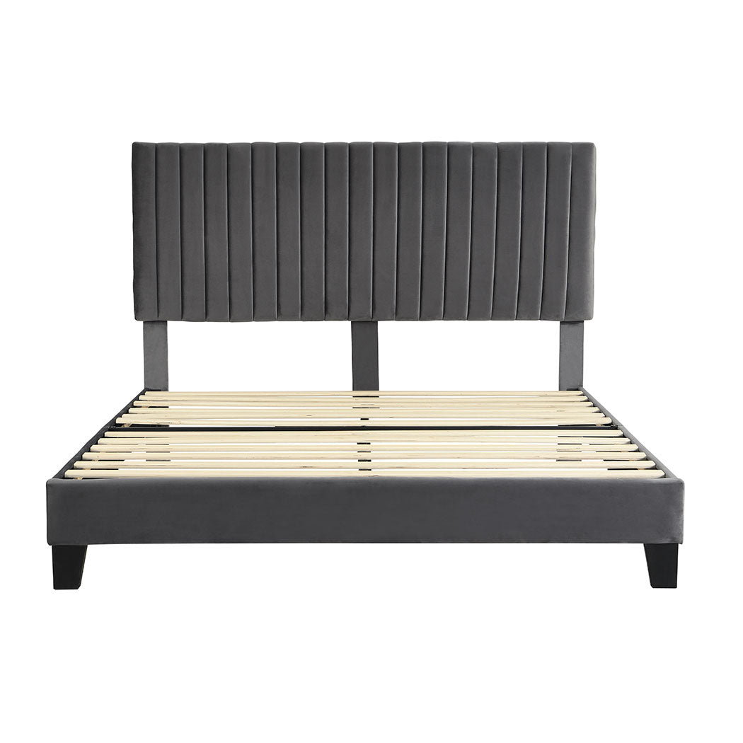 Cheyenne Bed Frame Base Platform Wooden Velvet with Headboard Grey - Double