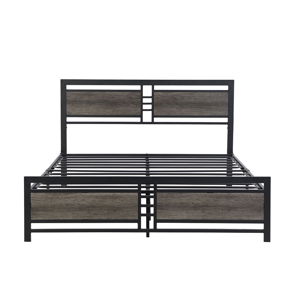 Royal Metal Bed Frame Base Platform Wooden Headboard - Grey Queen