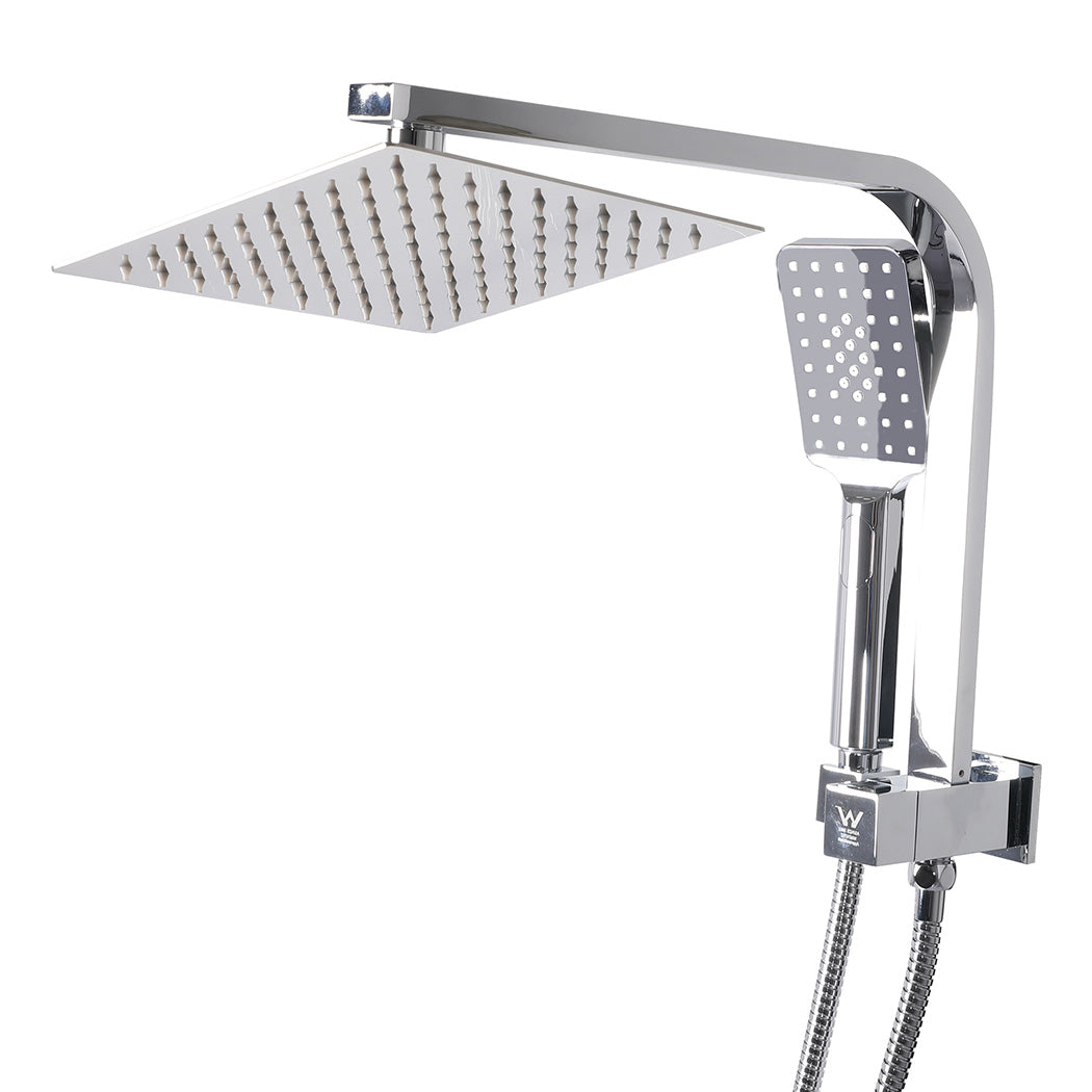 Rain Shower Head Set Silver Square Brass Taps Mixer Handheld High Pressure