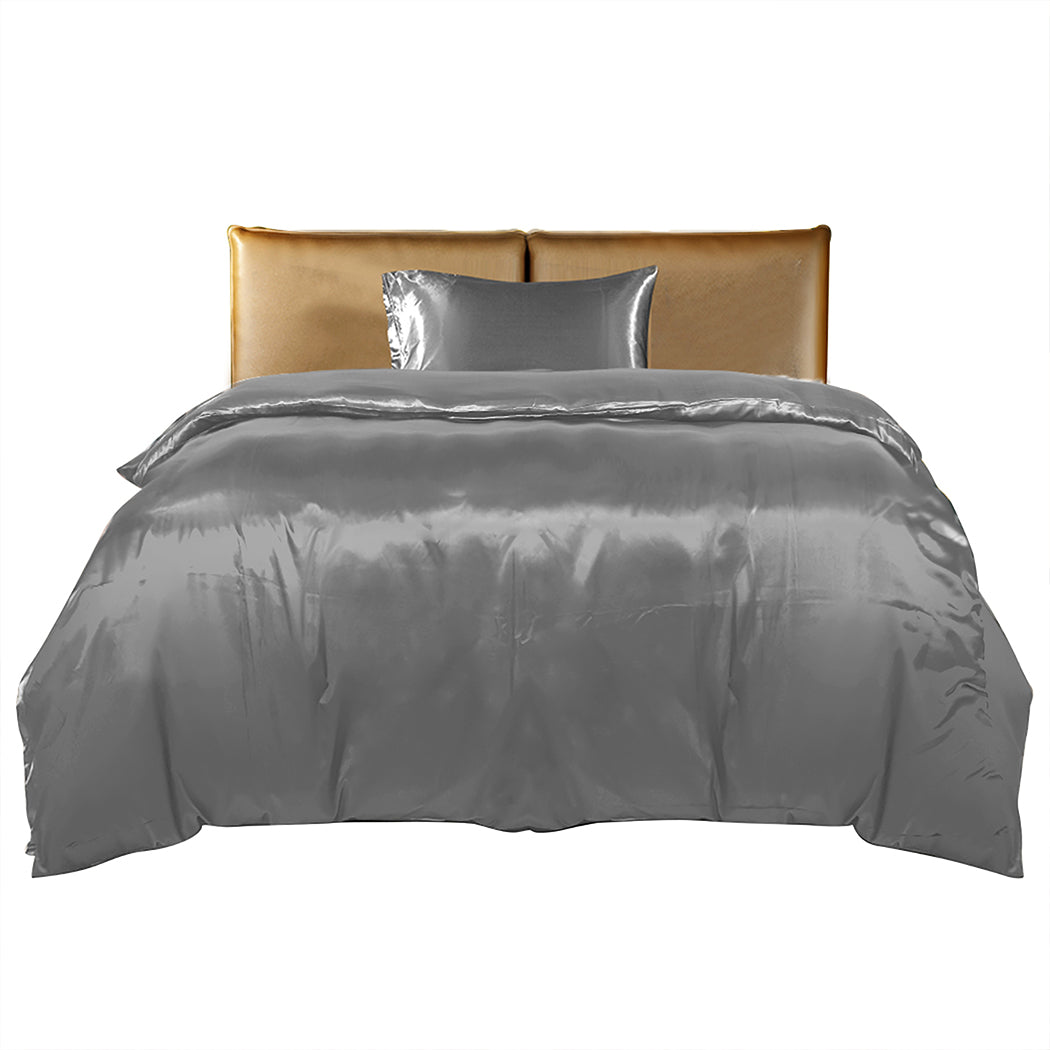 SINGLE 2-Piece Quilt Cover Set Bedspread & Pillowcase - Grey