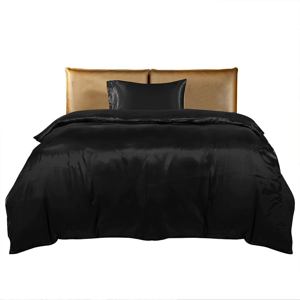 KING SINGLE Quilt Cover Set Bedspread Pillowcases - Summer Black