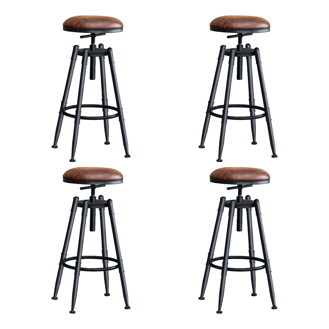 Set of 4 Trieste Rustic Industrial Bar Stool Kitchen Stool Barstool Swivel Dining Chair - Wood