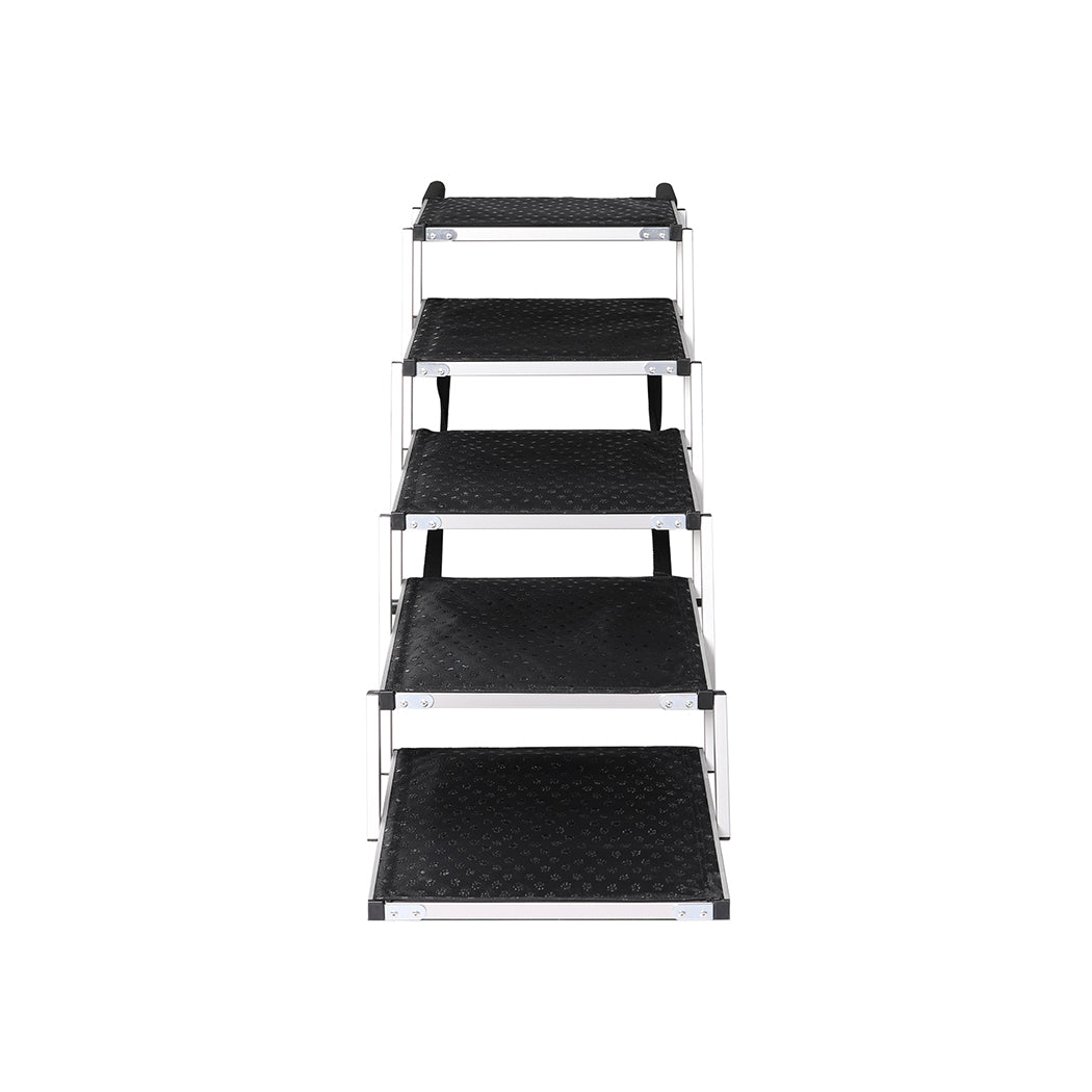 5 Steps Dog Ramp Adjustable Height Stair Car Dog Folding Portable Aluminium - Black