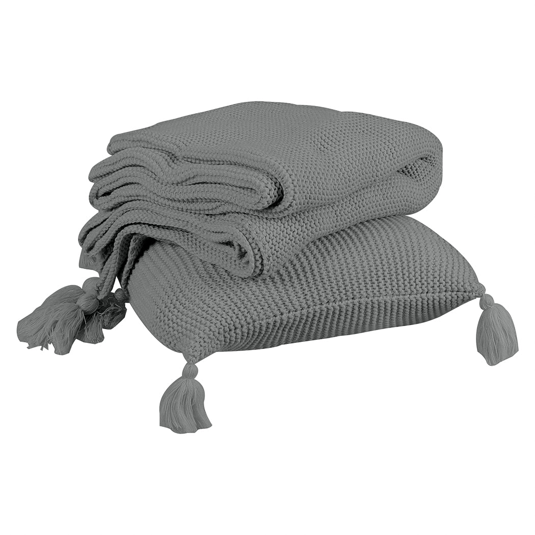 Westlyn Throw Soft Blanket Knitting Cushion - Grey