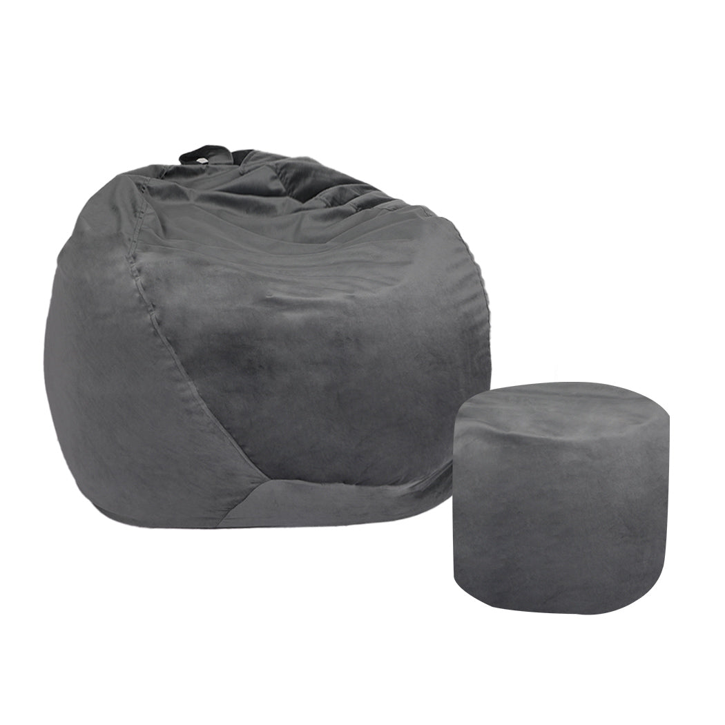 Bean Bag Chair Cover Home Game Seat Lazy Sofa Cover Large With Foot Stool - Dark Grey