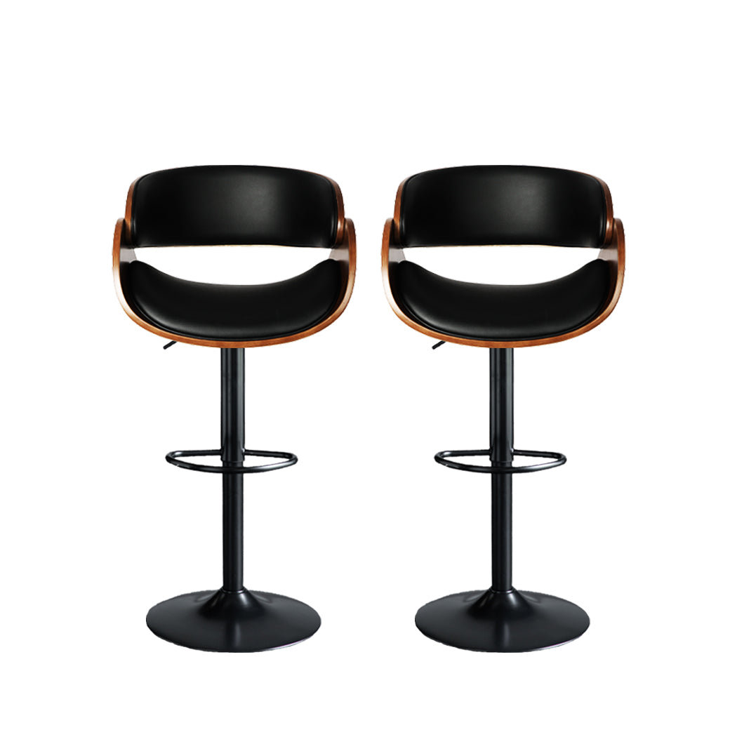 81.5cm Toulouse Bar Stools Kitchen Gas Lift Wooden Beech Stool Chair Swivel Barstools - Black