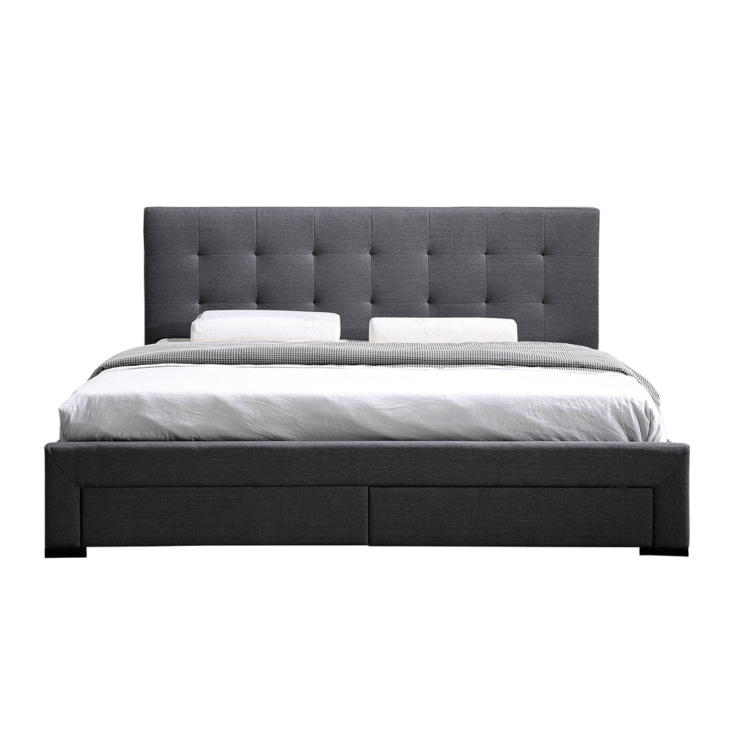 Thale Bed Frame Fabric Base With Storage Drawer Wooden - Dark Grey Queen