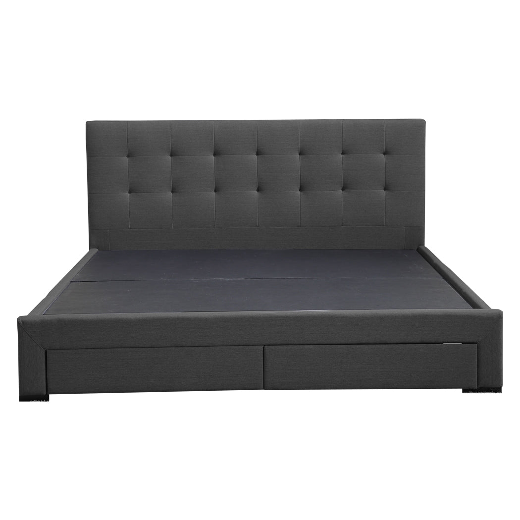 Thale Bed Frame Fabric Base With Storage Drawer Wooden - Dark Grey Double