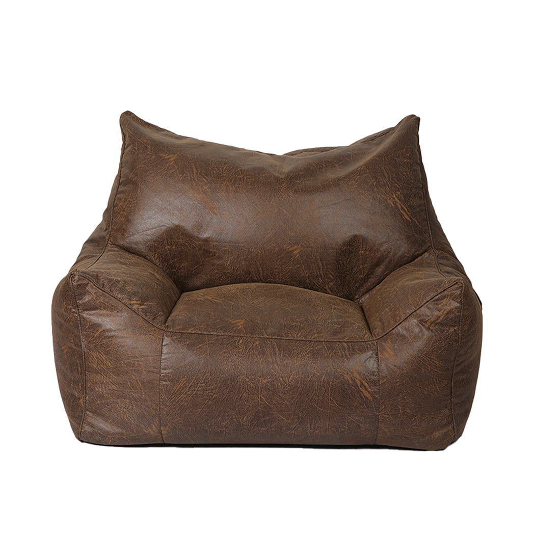 Bean Bag Chair Square Cover PU Indoor Home Game Lounger Seat Lazy Sofa Large - Dark Brown