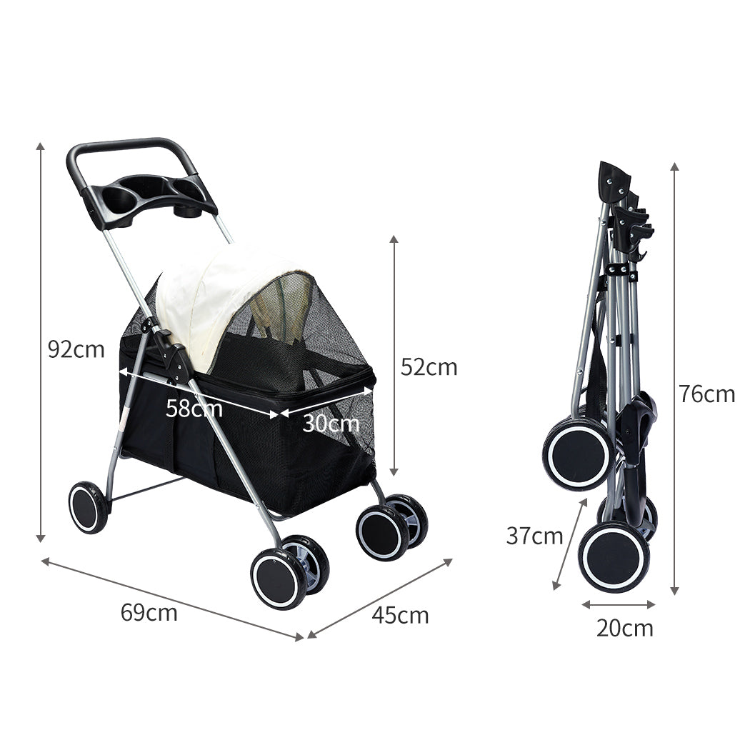 Pet Stroller Dog Cat Pram Foldable Carrier Travel 4 Wheels Pushchair Black Large