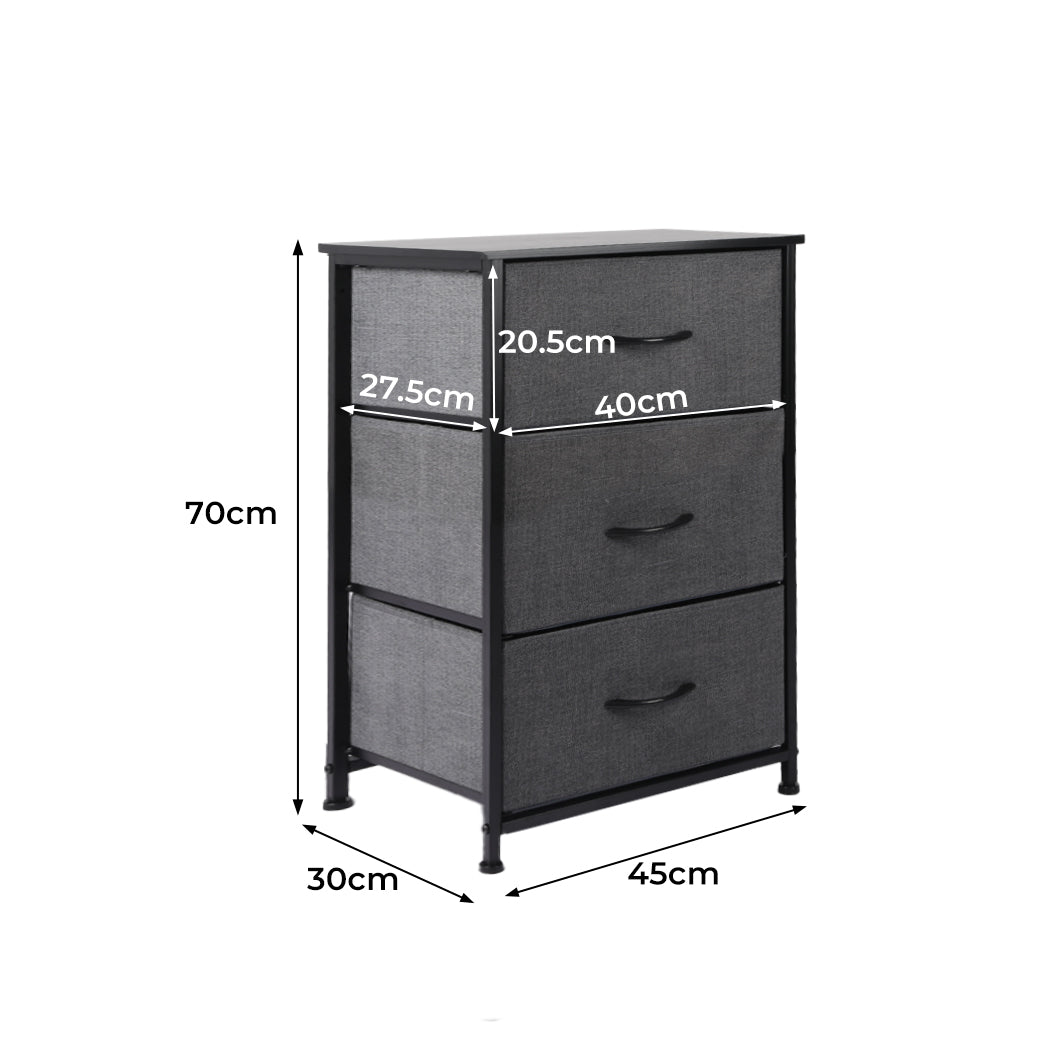 3 Drawers Storage Cabinet Tower Chest Of Drawers Dresser Tallboy - Dark Grey