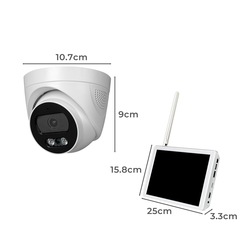 Set of 4 Wireless Security Camera System Set with Monitor Round - White