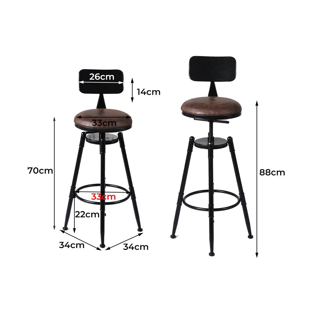 Set of 2 Chambery Industrial Bar Stools Kitchen Stool PU Leather Barstools Chairs - Black & Brown