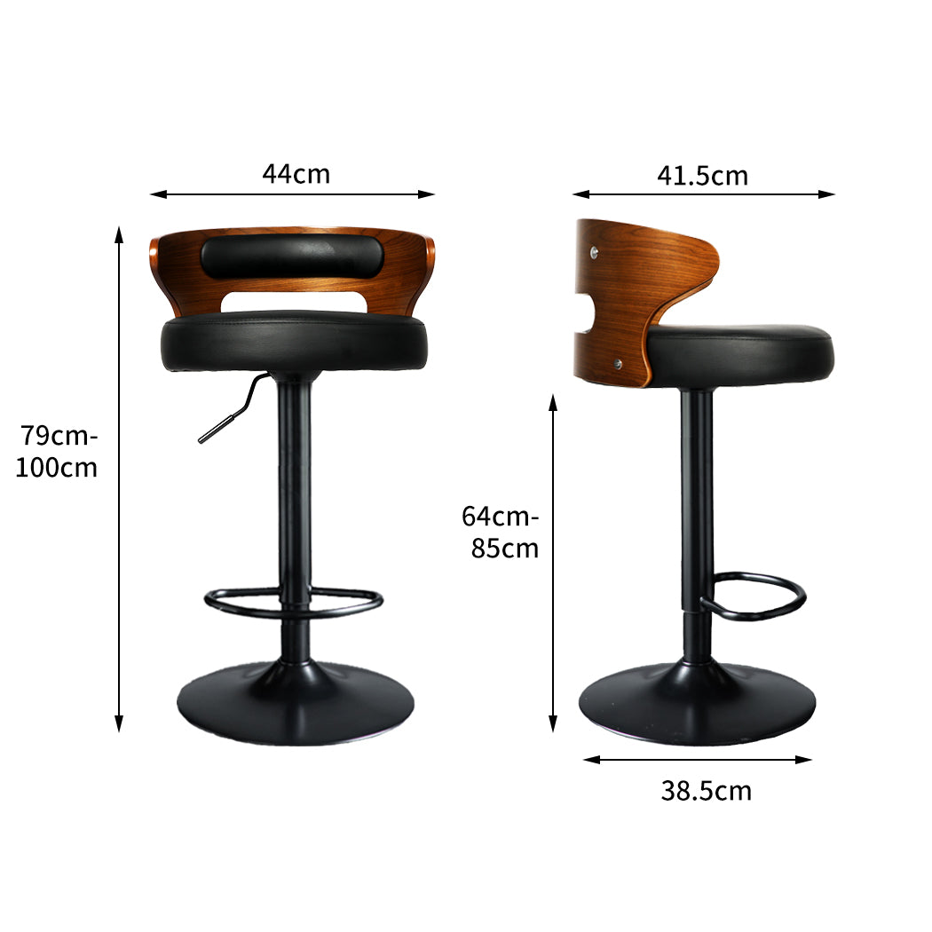 85cm Leipzig Bar Stools Kitchen Gas Lift Wooden Beech Stool Chair Swivel Barstools - Black