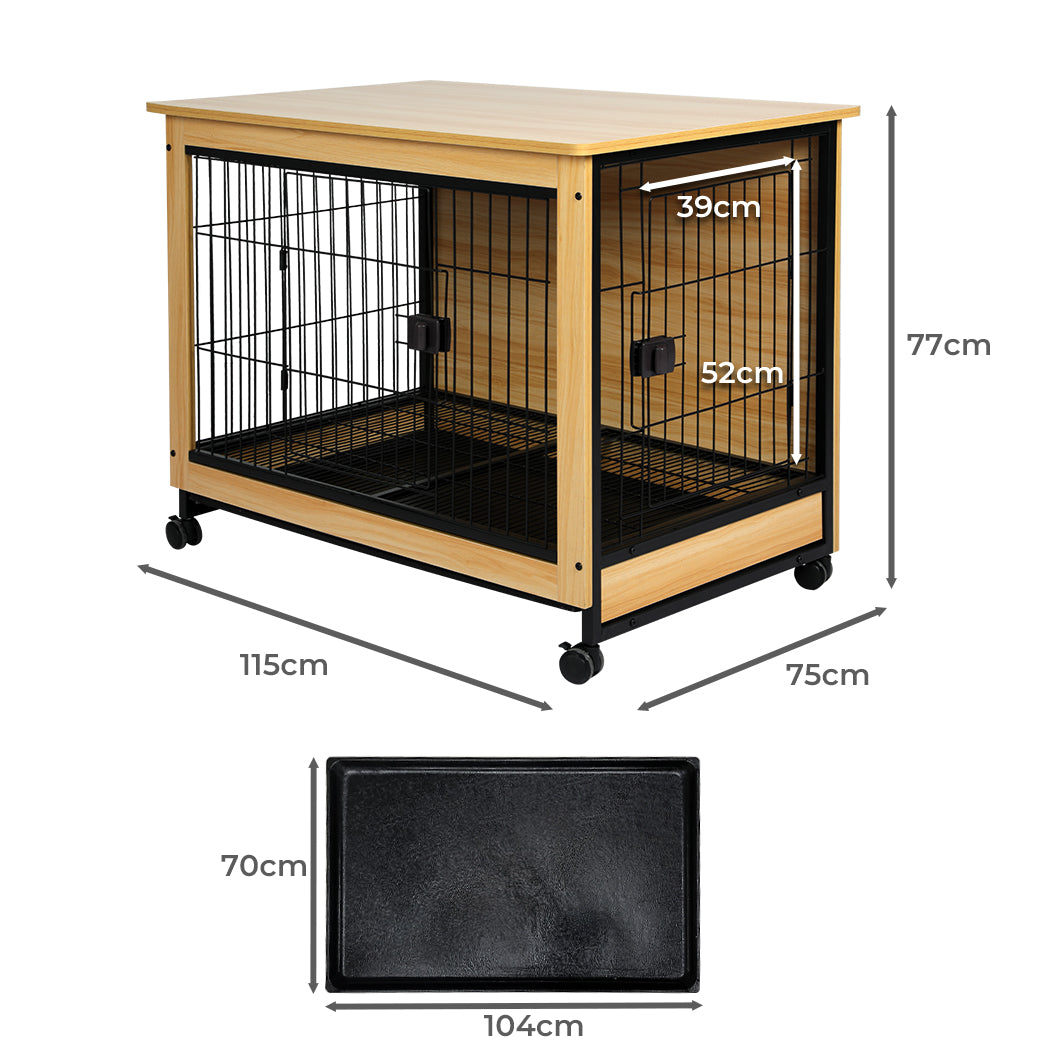 Wooden Wire Dog Kennel Side End Table Steel Puppy Crate Indoor Pet House XXL - Wood XXL