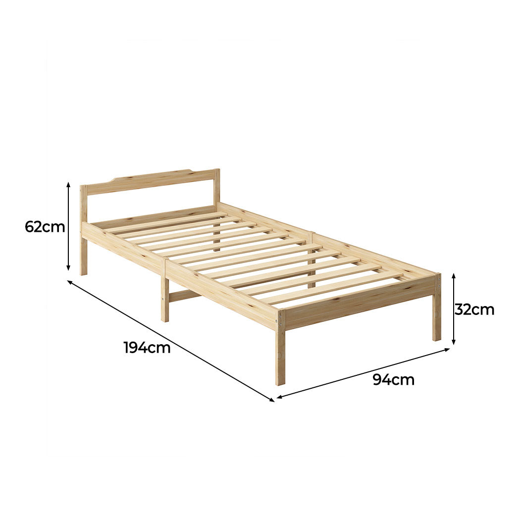 Ashley Wooden Bed Frame Base Solid Timber Pine Wood Natural no Drawers - Single