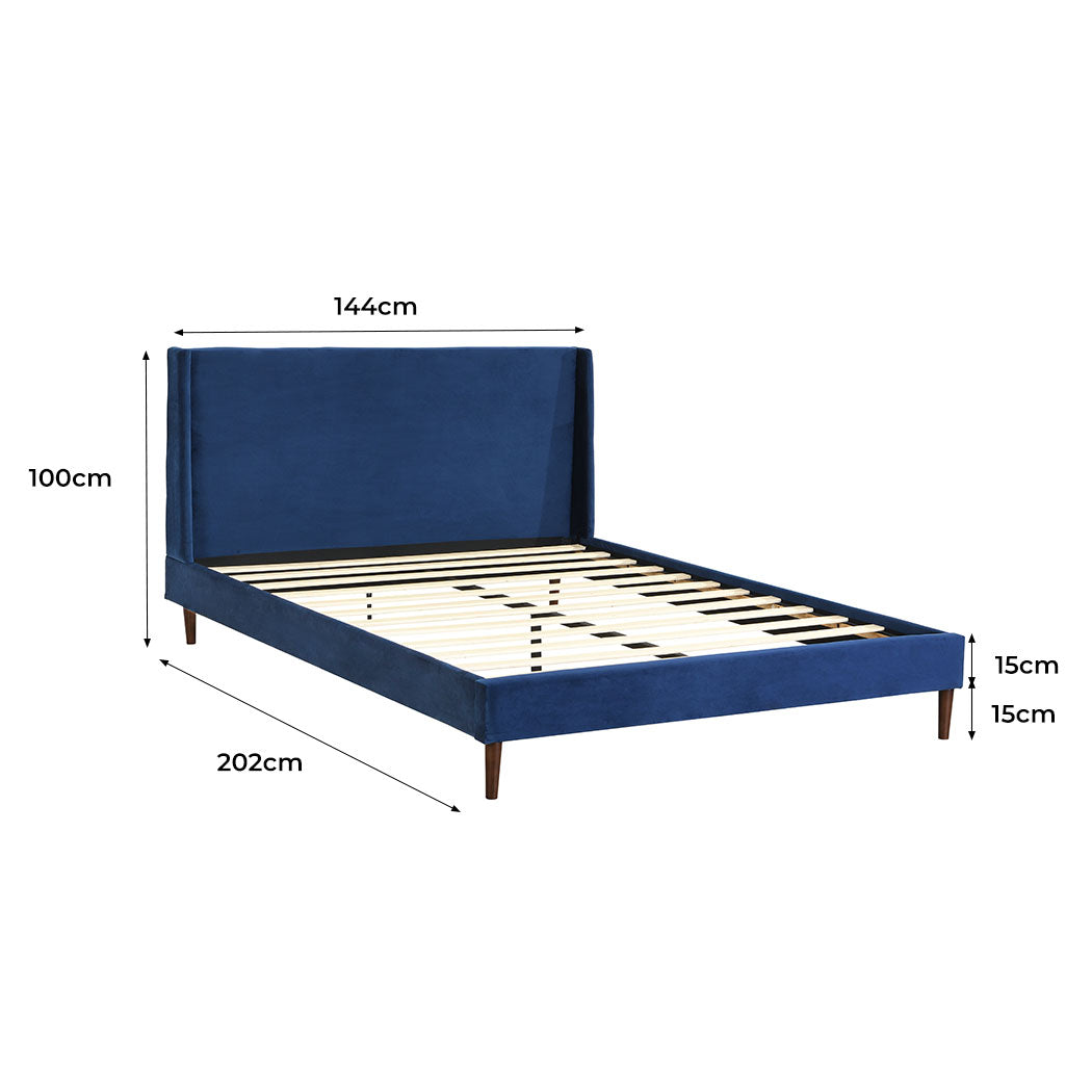 Erin Velvet Headboard Wooden Bed Frame - Blue Double